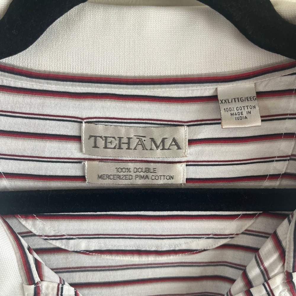 Tehama Clint Eastwood Golf Polo Shirt Men's XXL Striped Pima Cotton White Navy - Picture 5 of 6